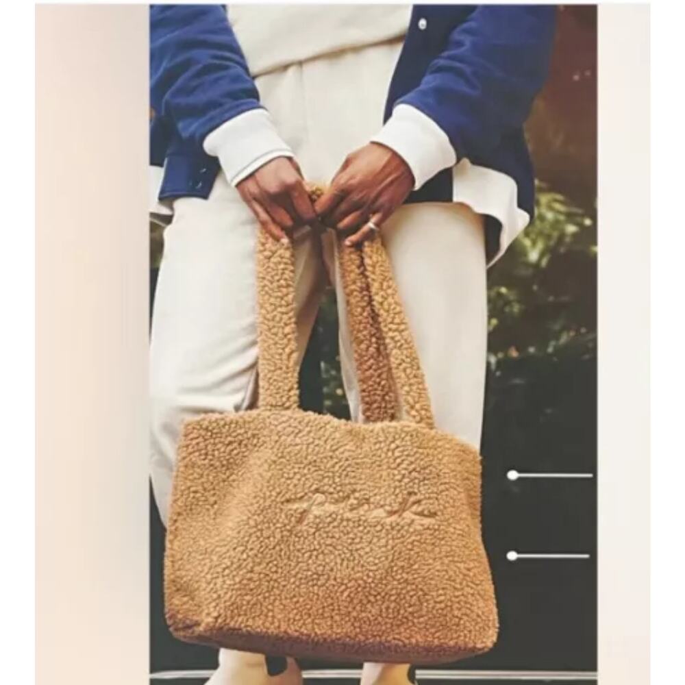 Pink VS | Sherpa Tote Bag | Tan | W19.5 x H12.5